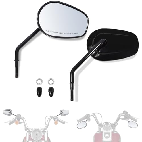 FOVPLUE Handlebar Mount Mirrors Left & Right Side Long Stem Rearview mirrors for 1982-2025 Harley Models for CVO Dyna Electra Glide Road Glide Road King Softail Street Glide Sportster 1200 883 Black