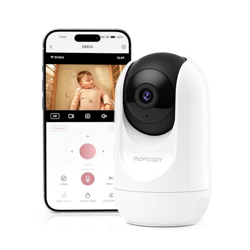Momcozy BM04 baby monitor con app per fotocamera, 5 pollici WLAN video baby monitor con fotocamera e audio, 4 × zoom, movimento e riconoscimento del vino, recinzione sicura, visione notturna chiara