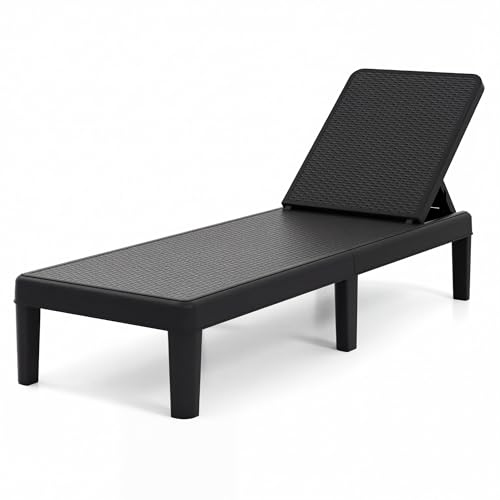 LIFEZEAL Chaise Longue de Jardin, Bain de Soleil Effet Rotin avec Dossier Réglable 4 Positions, Transat Jardin Exterieur Inclinable, Charge 150 kg, Chaise...