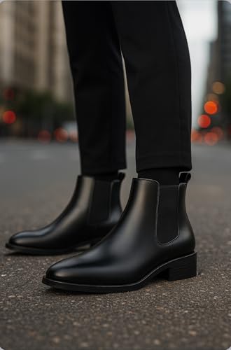 Image of Men's Leather Chelsea Boots | Ankle Boots with Textured Finish Formal & Smart Casual Boots | Comfortable Fit, Trendy, Stylish Boots | Leather Boots for Office /Fashionable