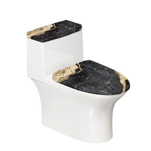 Generic Toilet Lid Cover and Toilet Tank Cover Polyester Fabric Toilet Lid Cover and Toilet Tank Cover Polyester Fabric Suitable for Public Bathrooms Long-Term Travel Boarding (Black Marble)