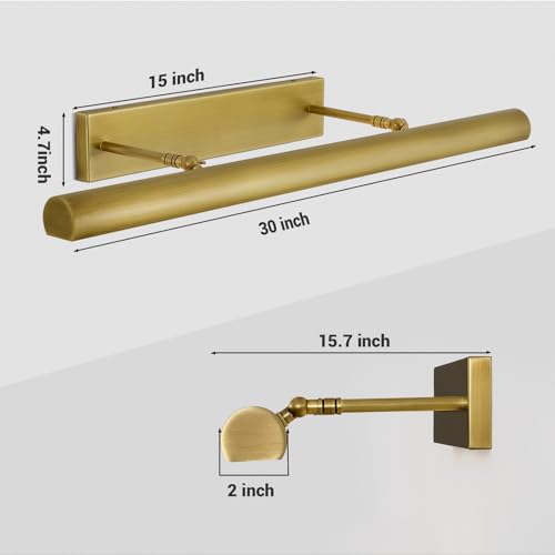 Brass Picture Light, 30inch Picture Lights for Wall, Hardwired Wall Lights for Picture, Large Wall Picture Light, Dimmable Picture Lights, Art Light for Painting Display Artwork Portrait