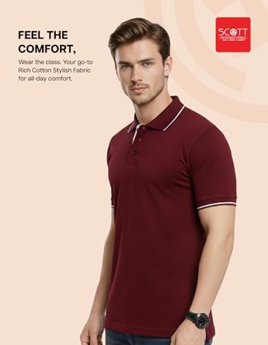 Image of Scott International Cotton Polo T Shirt | Collar Tshirts | Half Sleeves Plain T Shirt | T-Shirt |Tshirt for Men Stylish | Men's Tshirt