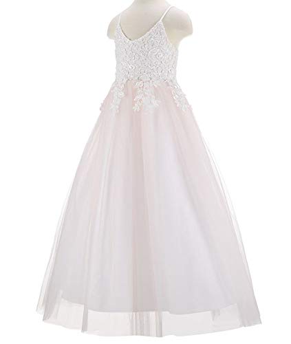 Bow Dream Vintage Ivory Lace Flower Girl Dress Blush Junior Bridesmaid Dress for Wedding3