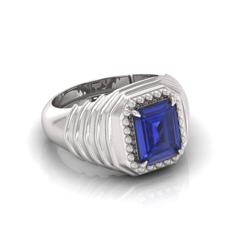 Bague en saphir bleu argenté pour homme au design chic et intemporel
