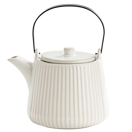 Image of Yundu Ceramic Teapots for Tea, 1000ml /33.8oz Tea Pot with Infusers for Loose Tea, Striped Tea Pot with Removable Tea Infuser - Reactive White