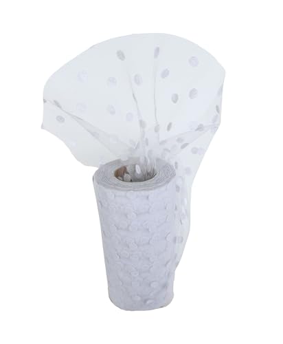 White Polka Dot Tulle Decor - 6" x 25 Yards, Wedding