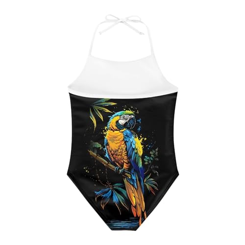 Image of Cute Backless One Piece Swimsuits for Girls Adjustable Halter Strap Bathing Suit Beach Swimwear for Girls