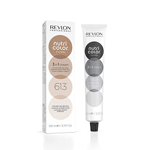 REVLON PROFESSIONAL Nutri Color Filters, Mascarilla de coloración temporal para el pelo, Revive el color del cabello, tono 613 Castaño ceniza dorado, 100 ml