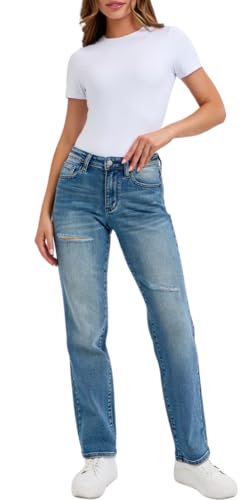 Judy Blue Mid Rise Contrast Wash Destroyed Dad Jeans, 32