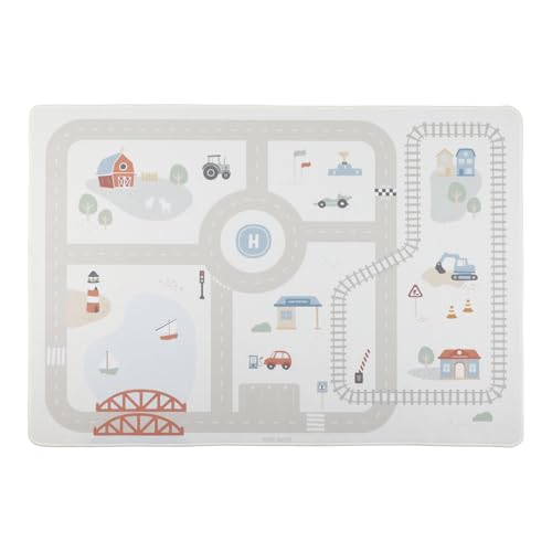 Little Dutch Kinder Spielteppich - 100x140cm - Teppich Matte für Spielzimmer Kinderzimmer - Autos Verkehr Straße - für Kinder ab 2 Jahren