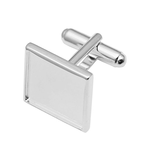 beadsnice 2pcs Pure Silver Square Cuff Link Blank Tray Bezel Setting Rectangle Cameo Inlay Personalized Adjustable Locket Holder Stud DIY Cloth Making Supplies Father Gifts Mens Suit Shirt 16mm