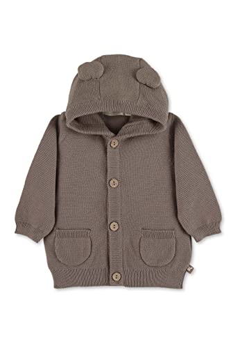 Sterntaler Baby Jungen Strickjacke Esel Emmi, GOTS zertifizierte Baumwolle, zum Knöpfen, Babyjacke mit Kapuze und Öhrchen, aufgesetzte Taschen, Langarm, Braun, eingestricktes Rückenmotiv