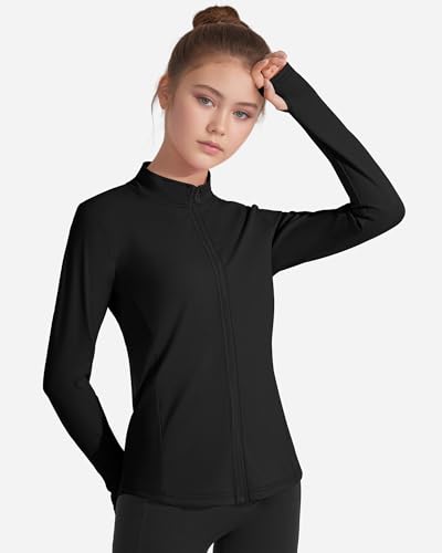 JOCMIC Girls Zip Up Jacket Horse Riding Shirts Kids Athletic Yoga Jackets Fall Winter Coats2