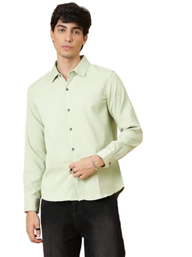 Image of KOTTY Men's Textured Casual Shirt - Long Sleeve||Button-Down Collar||Classic Fit