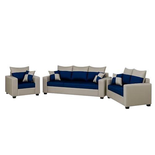 Image of FURNY Arissa 6 Seater Fabric 3+2+1 Sofa Set (Light Grey-Blue) Premium Velvet Finish | Durable Comfort | Ideal for Living Room