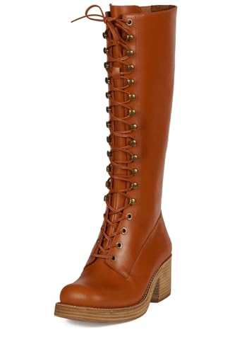 sexytag Women's Knee High Lace Up Boots Wide Calf Chunky Block Heel Round Toe Low Heel Long Riding Boots4