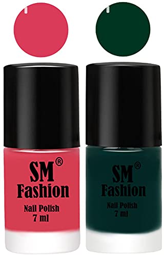 Image of Long Lasting Nail Polish | Nail Paint Combo 7 ml Each) - Set of 2 Rose-Dark Green