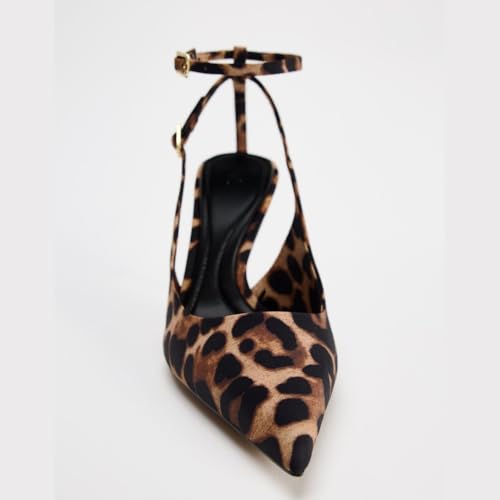Women's Leopard Slingback Pumps Closed Pointy Toe High Heels for Women Animal Print Stiletto Ankle Strap Heeled Sandals Backless Slip On Fashion Pumps Wedding Dress Party Shoe4