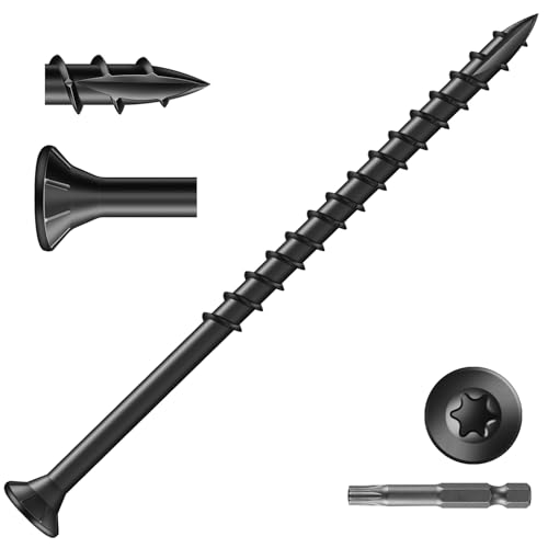 Image of #10 x 3-1 /2 inch Deck Screws (51Pcs) 1lb. Exterior Wood Screws. Carbon Steel, Black, Flat Head, Rust Resistant epoxy Coated, with T25 Star Bit