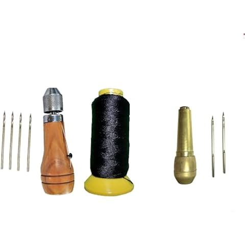 Swift Stitch Hand Sewing Awl Kit Leather Canvas Repair Saddles Coat Seat (Waxed Black Thread + Metal) Cover