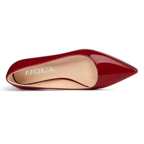 Image of Aachcol Womens Low Heel Pointed Toe Pumps Silver Beaded Kitten Heels Slip-on Comfortable Office Dress Shoes 1.4 Inches Heels