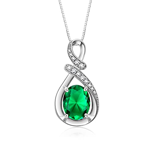 RYLOS Sterling Silver Birthstone Necklace with Diamond Accent, 9x7MM Gemstone Pendant on 18