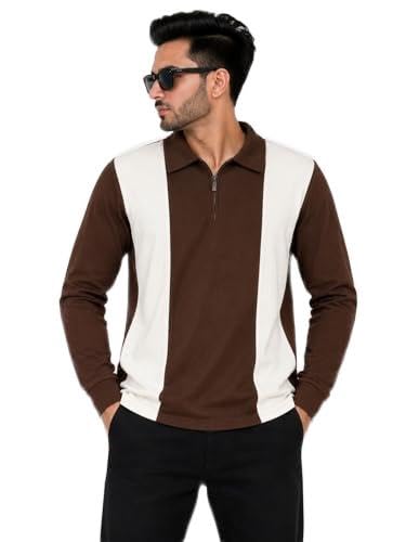 Men's Color Block Quarter Zip Polo T Shirt Half Sleeve Ribbed Knit Casual Collared T-Shirt for Men-picture-17