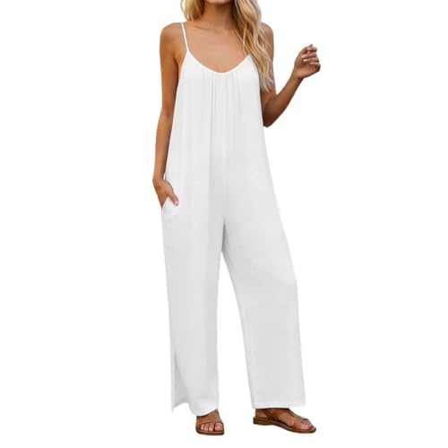 2026 Pantalons Femmes Combinaison sans Manches Imprimé Boho - Robe de Plage Décontractée avec Poches Larges Jambes, Blanc., XL