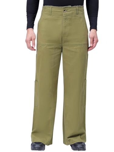 Image of The Indian Garage Co Men Loose Wide Leg Solid Mid-Rise Cargo Trousers