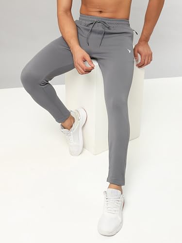 Image of TECHNOSPORT Men's Slim Fit Track Pants with Zip Pockets, ELASTO Plus Quick Dry Stretchable Lightweight Lower for Gym Running Yoga and Sports