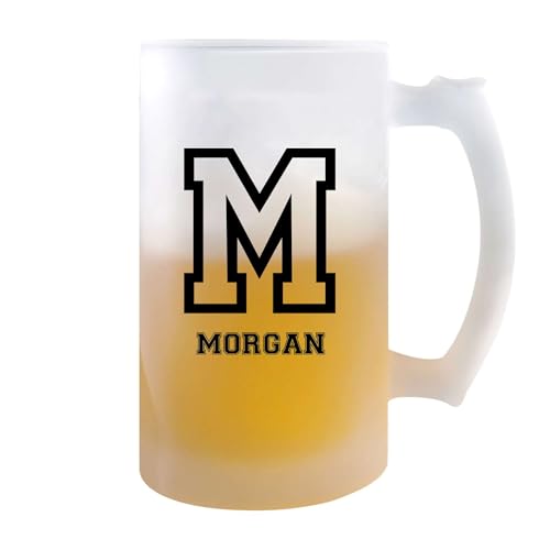 Planetee Verre à Bière Morgan Lettre Sport | Chope de Bière Pinte | Idée Cadeau Prénom Style Basket Université Anniversaire Papa Collègue Départ Retraite Noël