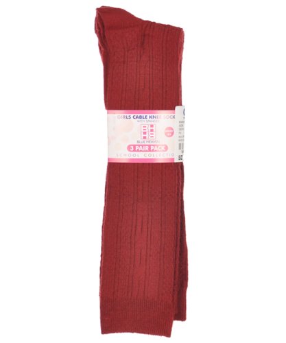 BLUE HEAVEN Girls' 3-Pack Cable Knee Socks - burgundy, 5-63