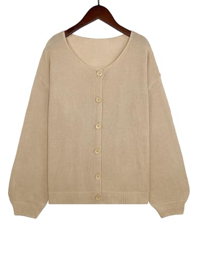 Image of Libsorge Womens Oversized Lightweight Sheer Button Cardigan Spring 2025 Trendy Solid Ribbed Knit Long Sleeve Thin Sweater