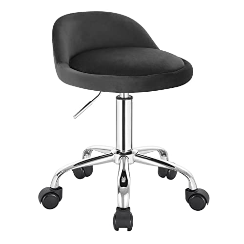 WOLTU Bürohocker mit Rollen, Drehhocker höhenverstellbar, Rollrocker mit niedriger Rückenlehne, Arbeitshocker Dunkelgrau, Sitzhöhe 43-54,5 cm BS127dgr