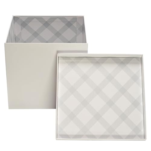 Tekhoho Weiß Geschenkbox 22x22x20,5cm, Premium Geschenkboxen für Geschenke mit Deckel und Geschenkband für Valentinstag, Weihnachten, Hochzeit, Geburtstag, Geschenkverpackungen, karierte Innenfutter