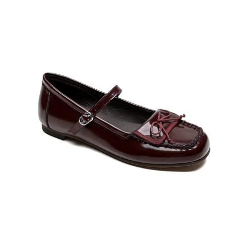 Mary Jane Shoes Women Ballet Flats Closed Toe with Bows Adjustable Buckle Strap Comfortable Fashion Dress Shoes
