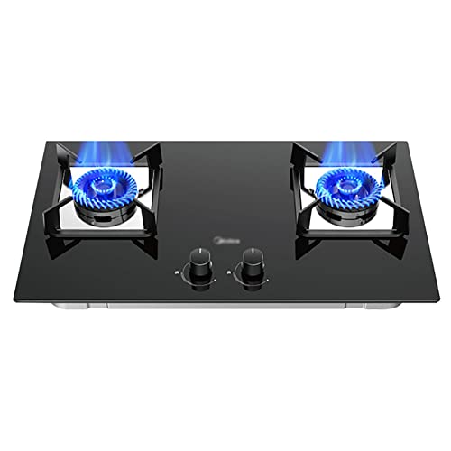 Placa de gas negra de 5.0 kW, estufa de gas integrada para el hogar, vidrio templado negro o panel de acero inoxidable (fácil de limpiar) con protección contra llamas accidentales y perilla de