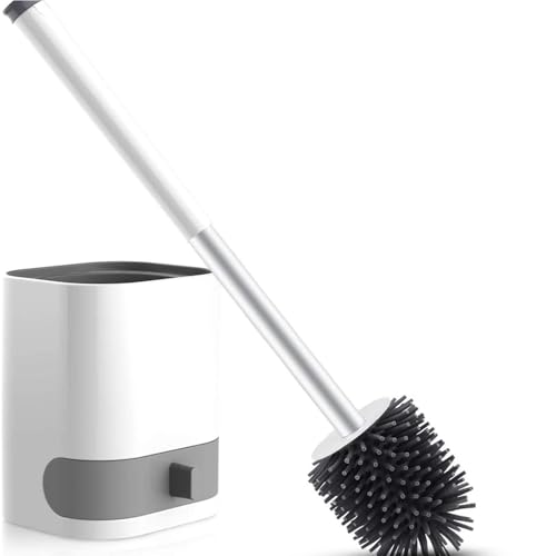 Touter Cepillo de Inodoro de Silicona Cepillo de Inodoro de Pared con cerdas de Silicona con Soporte extraíble, Pinzas Ocultas, Gancho Adhesivo para baño o Aseo de Invitados