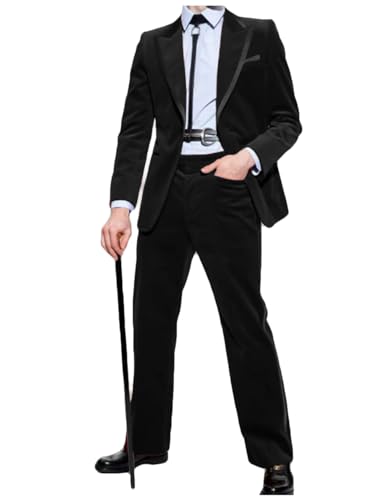 ORBITRAY Men's Velvet Wedding Suits Vintage 2 Piece Solid Colored Tailored Fit Single Breasted One-Buttons2