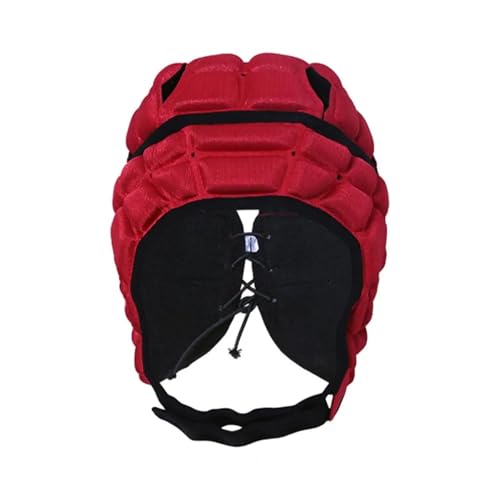 Football Helmet Sports Headguard Adjustable Strap Rugby Helmet Headguard for Youth Impact-Resistant Soccer Ski Soft Protective(Red,Small)