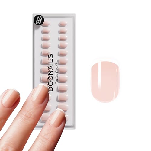 DOONAILS Soft Gel Press On Nails - 30 Pcs Kit with Stickers in 15 Sizes White French Tip Extra Short Square Reusable Glue On Fake Nails Salon-Quality Finish Vegan & Cruelty-Free Uas Postizas
