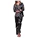 Ronony Two Piece Pajama Set For Women Long Sleeve Sleepwear Soft Fashion Satin Nightwear Fall Button Down Loungewear Clothes Black