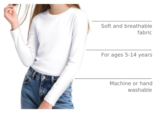 Image of KEREDA Girls Long Sleeve Shirts Cotton T-Shirts Basic Tees for Kids Tops