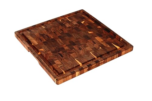 Tabla de cortar cuadrada de madera de acacia End Grain de 40.64 cm de lado y 2.54 cm de grosor, con mango integrado y ranura para jugos miniatura 1