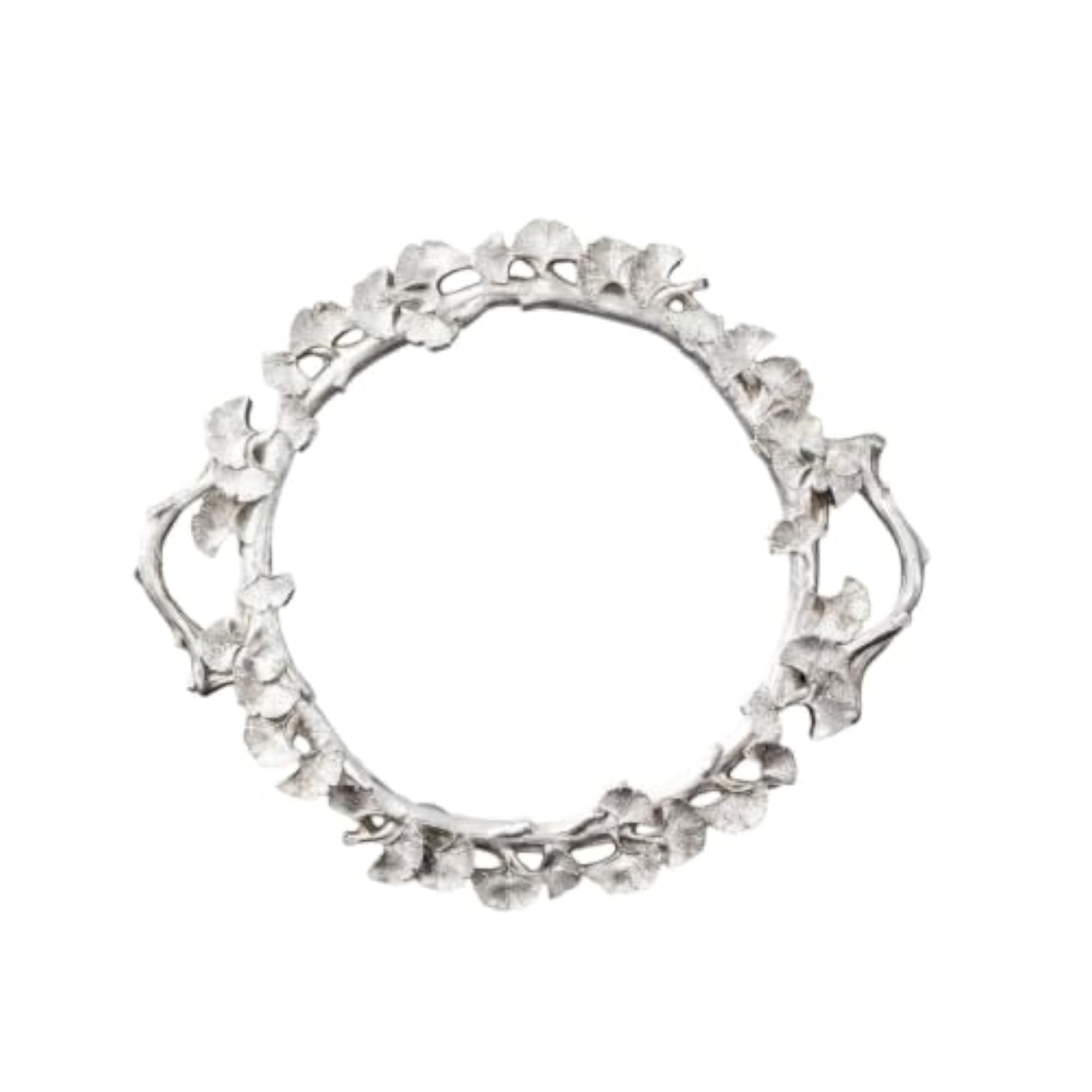 Antique-Style Ginkgo Leaf Tray, Silver Tray with Mirrored Glass Base
