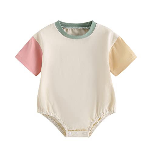 Kayotuas Baby Bubble Romper Infant Oversized Crewneck Tshirt Bodysuit Short Sleeve Color Block Shirt Tops Cute Summer Outfits