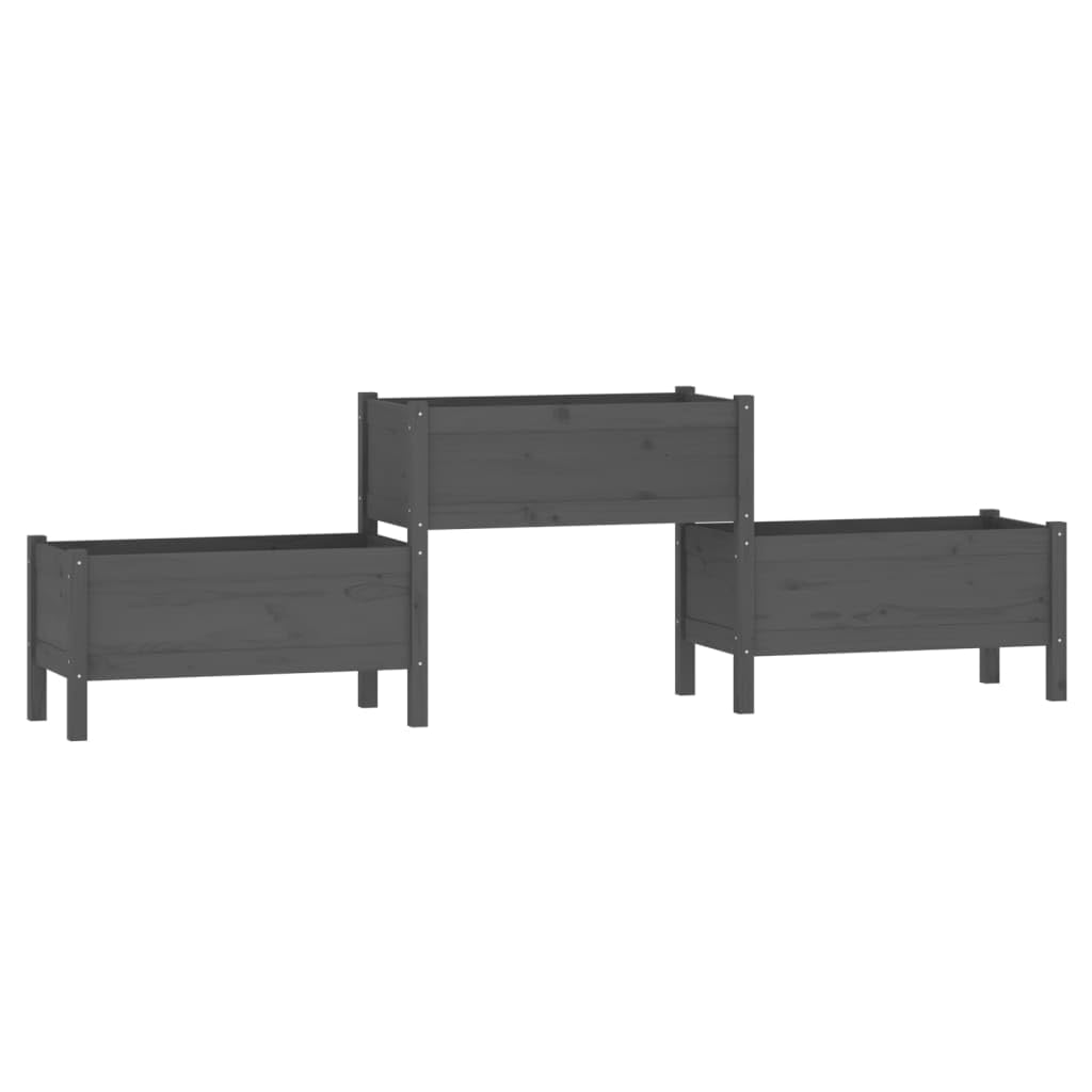 Hochbeet Balkon 245,5 x 44 x 75 cm aus massivem Kiefernholz, Grauer Pflanzkübel mit 3 Etagen für Gemüse und Kräuter, platzsparendes Gartenregal für Terrasse und Wohnzimmer