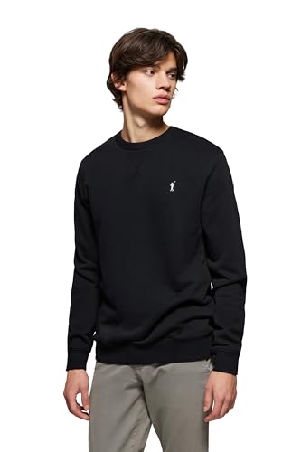 Polo Club Sudadera Clásica Black para Hombre con Cuello Redondo - 100% Algodón - Sin Capucha Crew Neck Sweatshirt