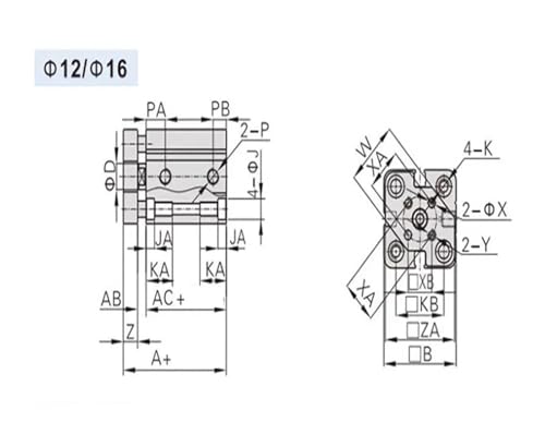 Vérin compact triple tige double effet 10mm en alliage haute précision